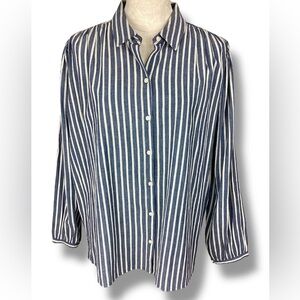 Trovata Birds of Paradis Blue Pinstripe Blouse white gold Coastal